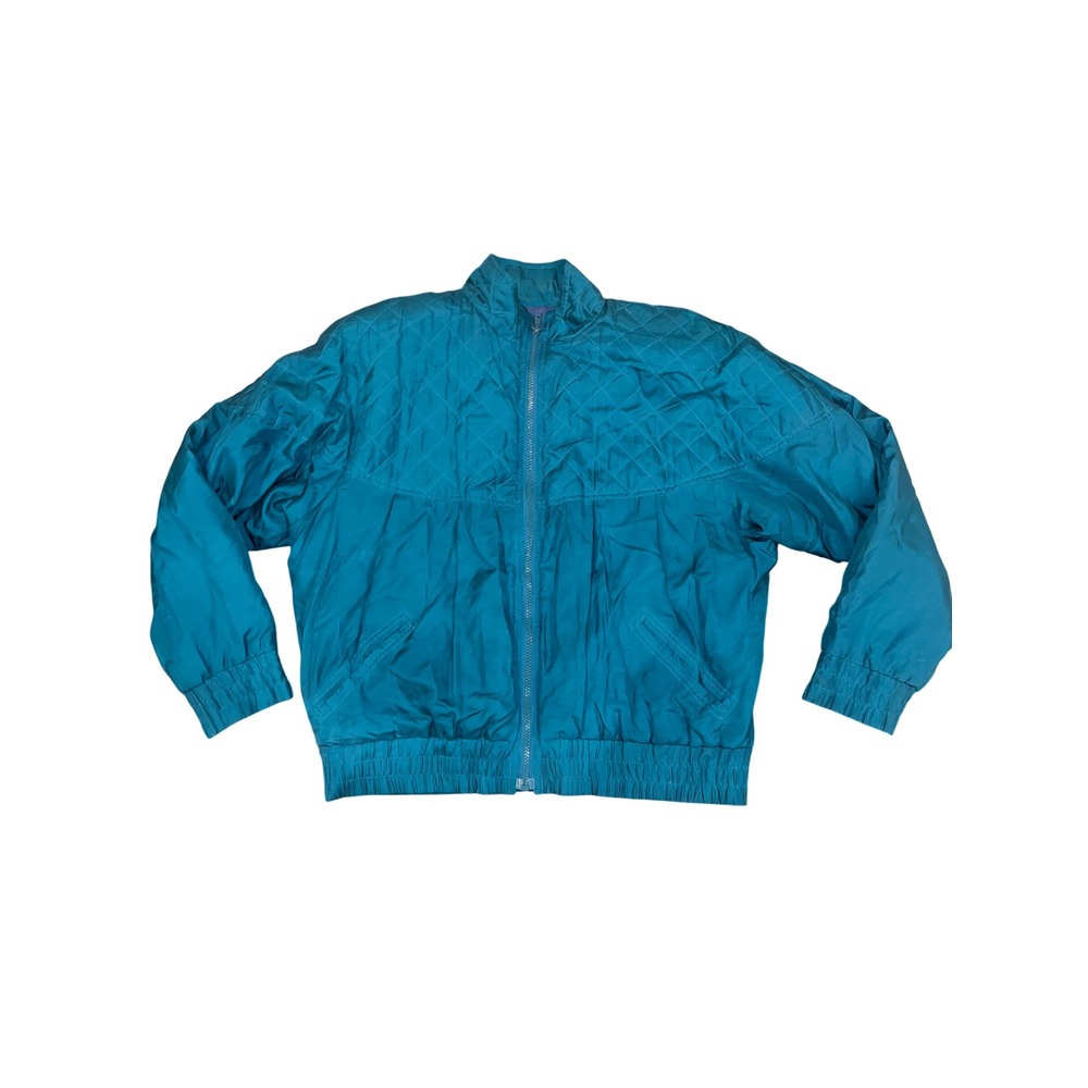 Champs Style Vintage Teal Quilted Bomber Jacket Women's‎ Size Medium Silk